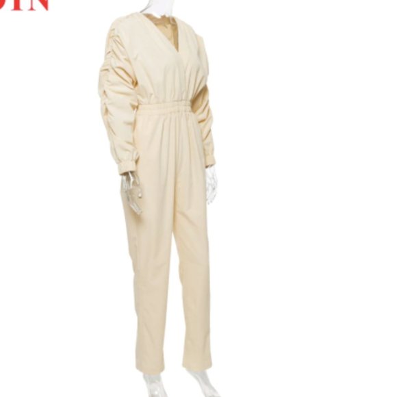 Cream High Waisted Jump Suit - Picture 6 of 12